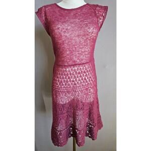 Free People Lace Knit Dress Pink XS Boho Romantic Festival Whimsigoth